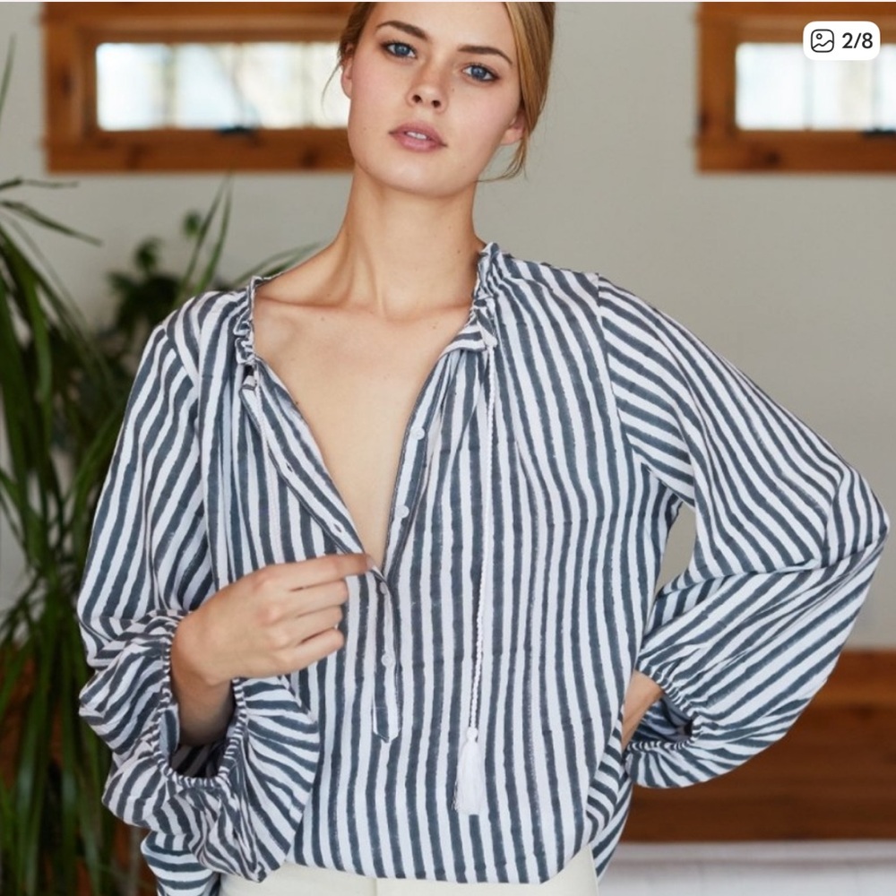 Curation Emerson Fry Charcoal Striped Bardot Blouse Small